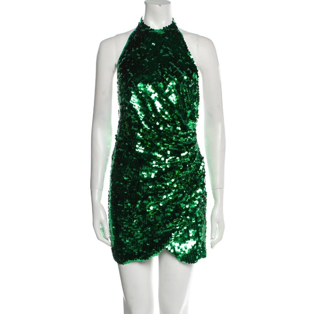 Ronny Kobo Green Sequin Backless Halter Dress XXS